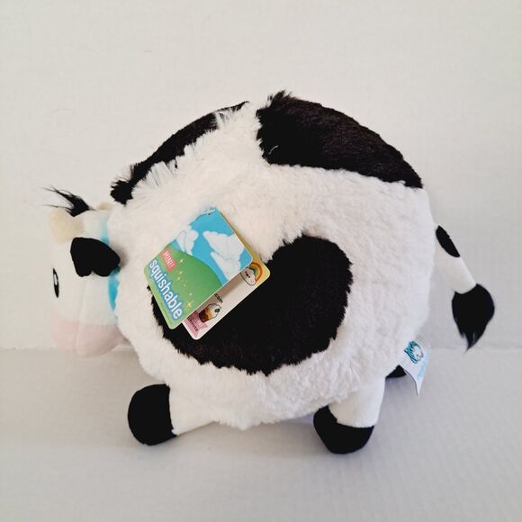 Mini Squishable Cow Black & White Plush Stuffed Animal Toy Farm Dairy Bell Horns - Picture 1 of 16